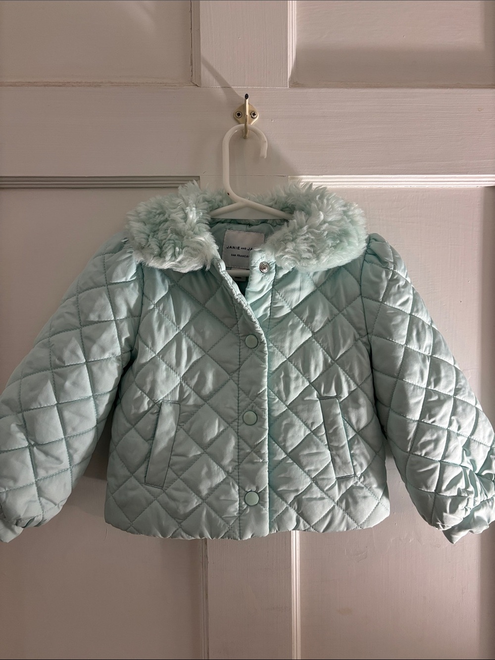Janie and Jack Quilted Faux-Fur Collar Jacket - Mint Green